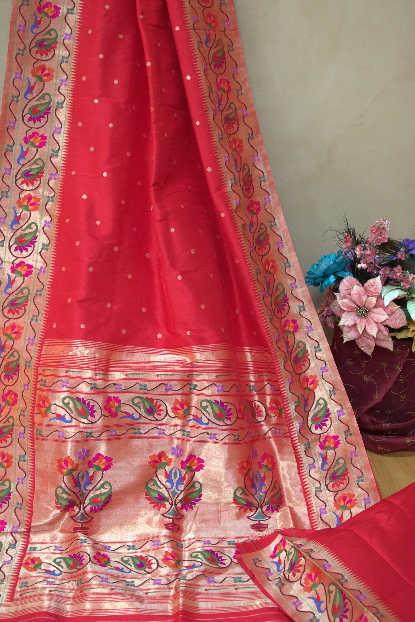 Red and Gold Paithani Sari