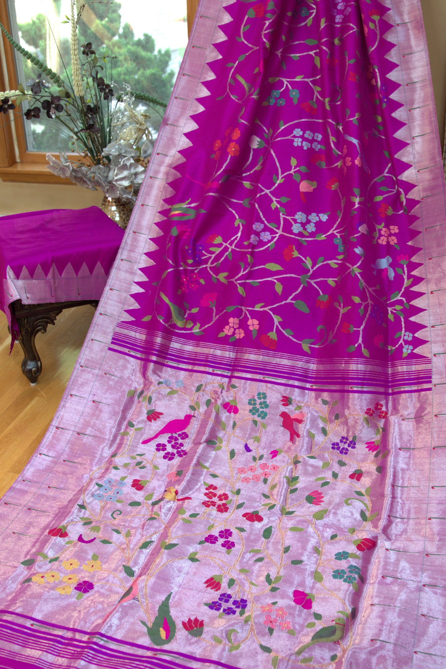 Purple Floral Allover Paithani Sari