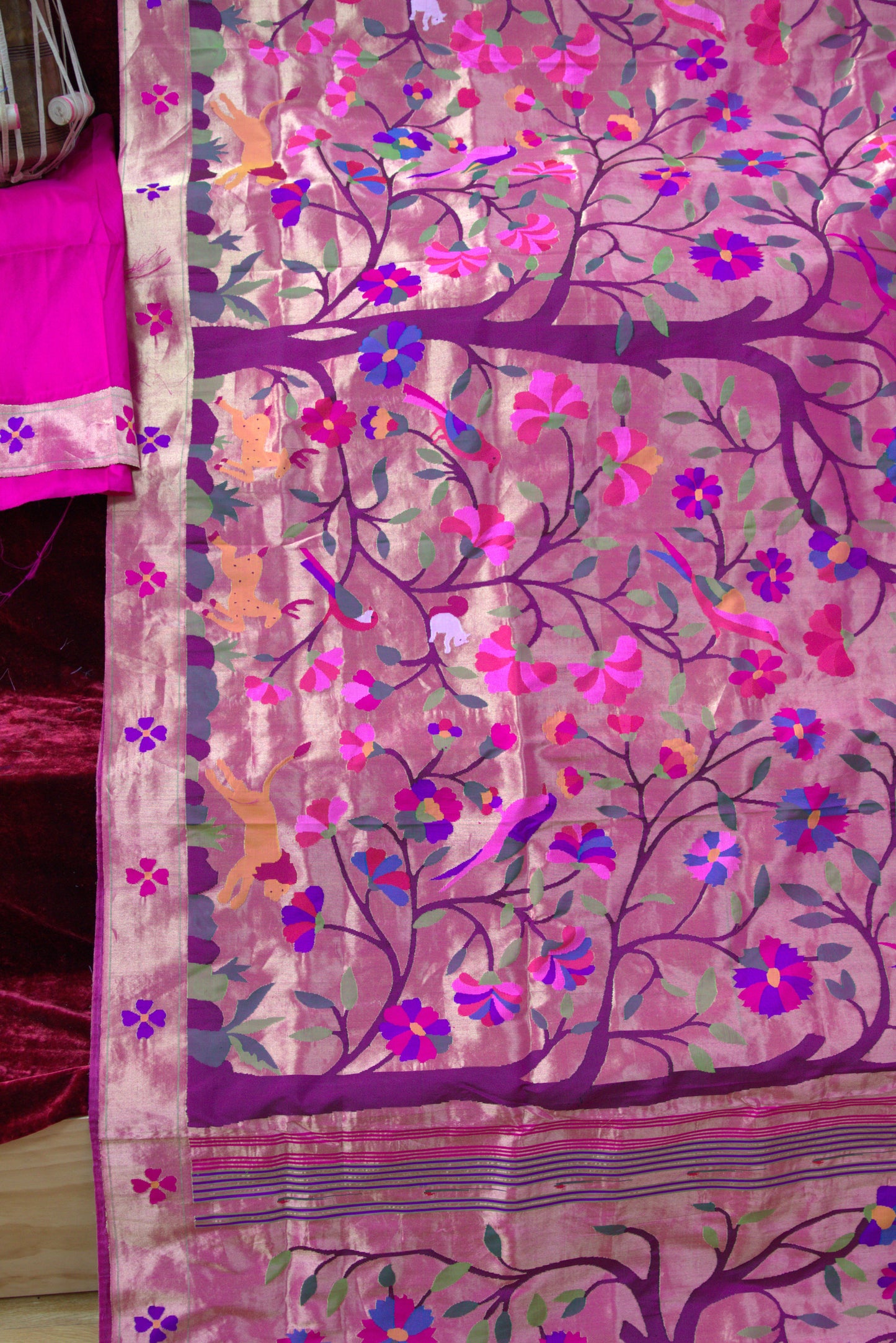 Purple Jungle Theme Allover Paithani Sari