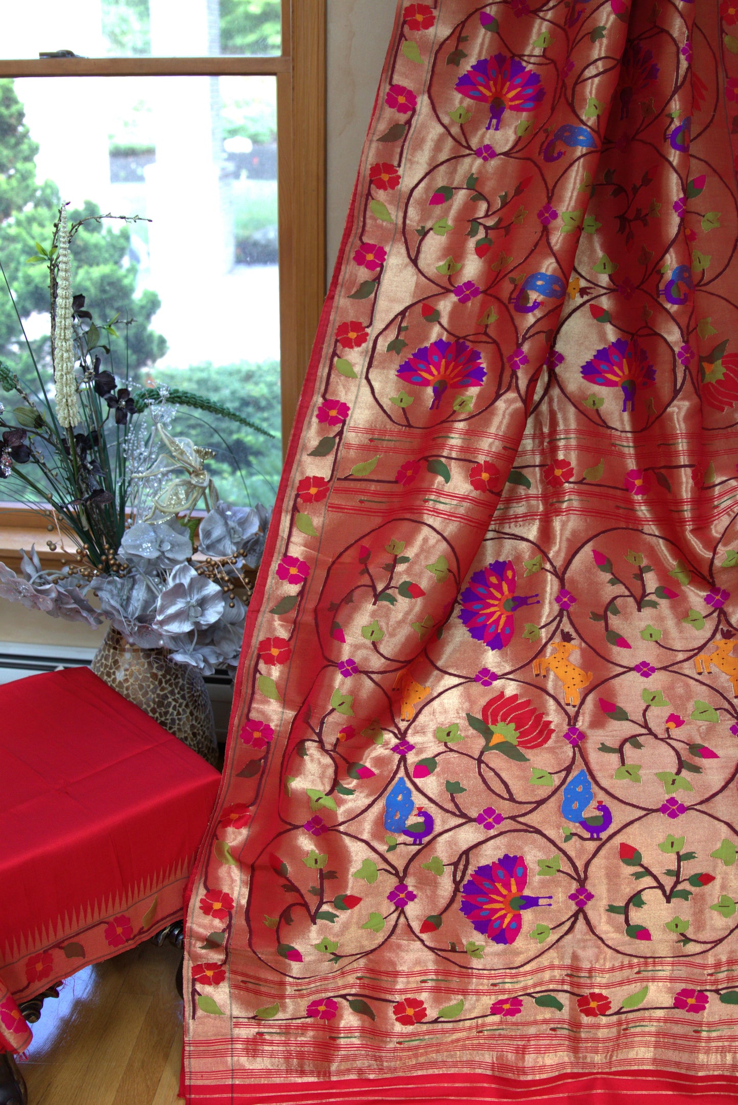 Red and Gold Allover Paithani Sari