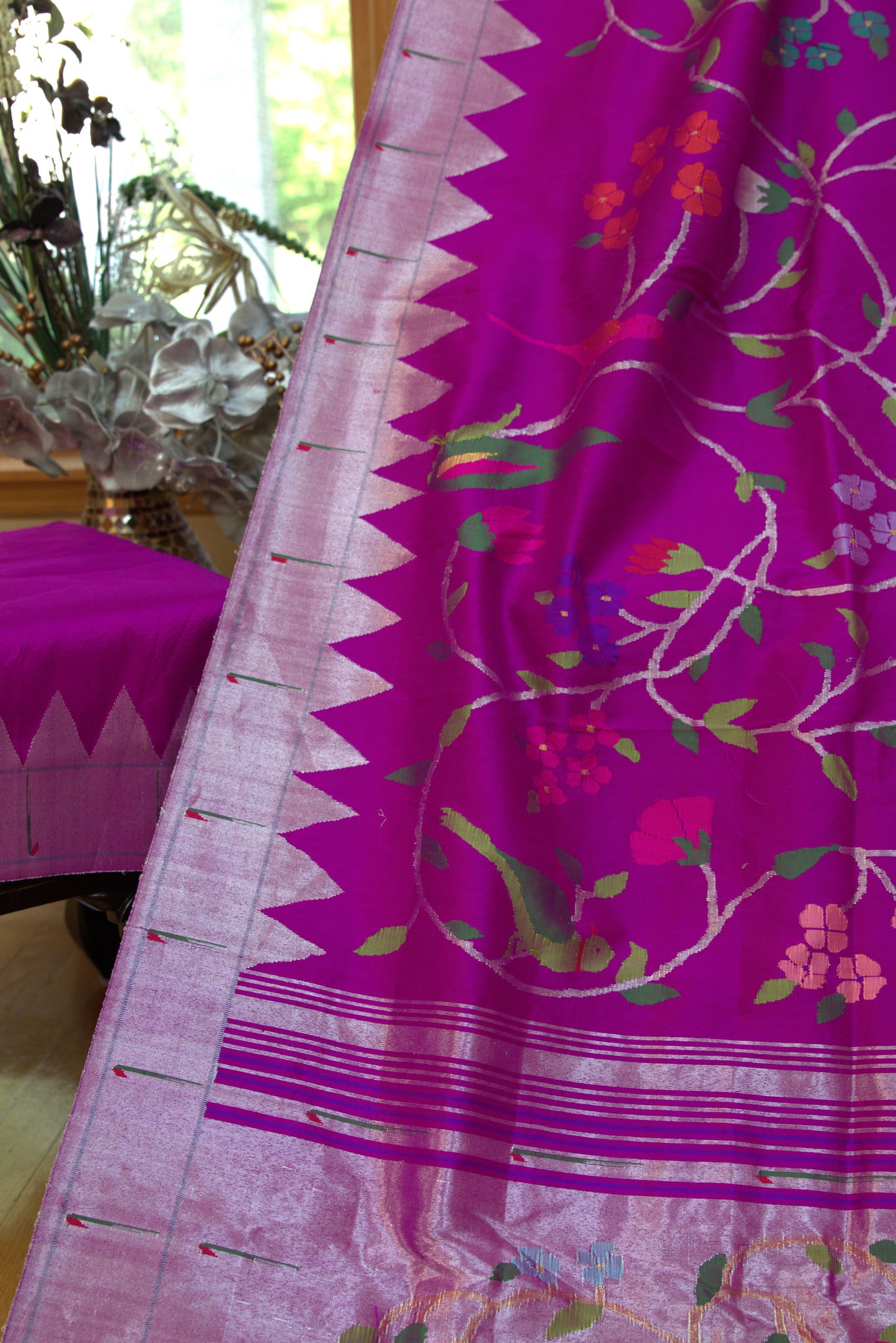 Purple Floral Allover Paithani Sari