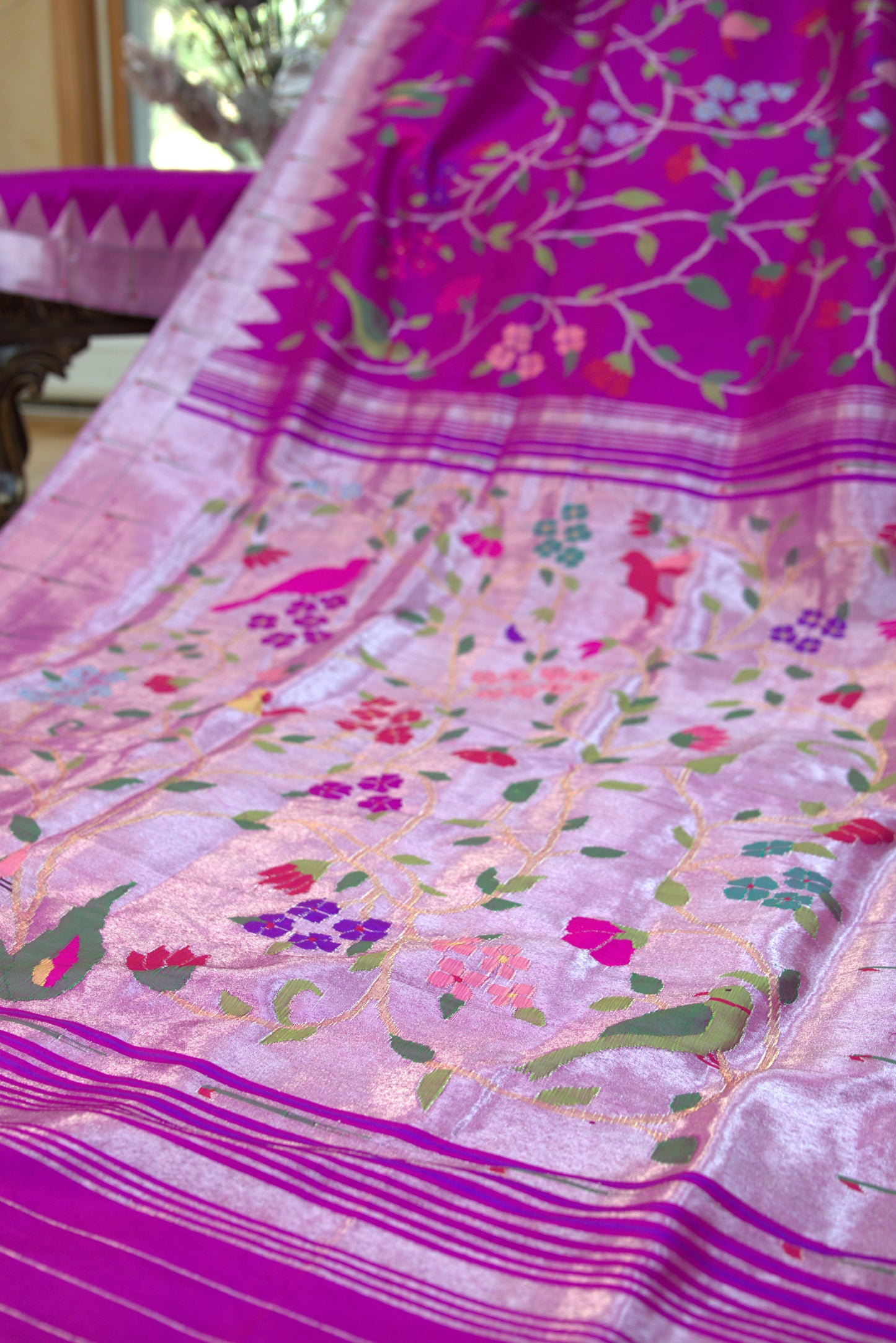 Purple Floral Allover Paithani Sari
