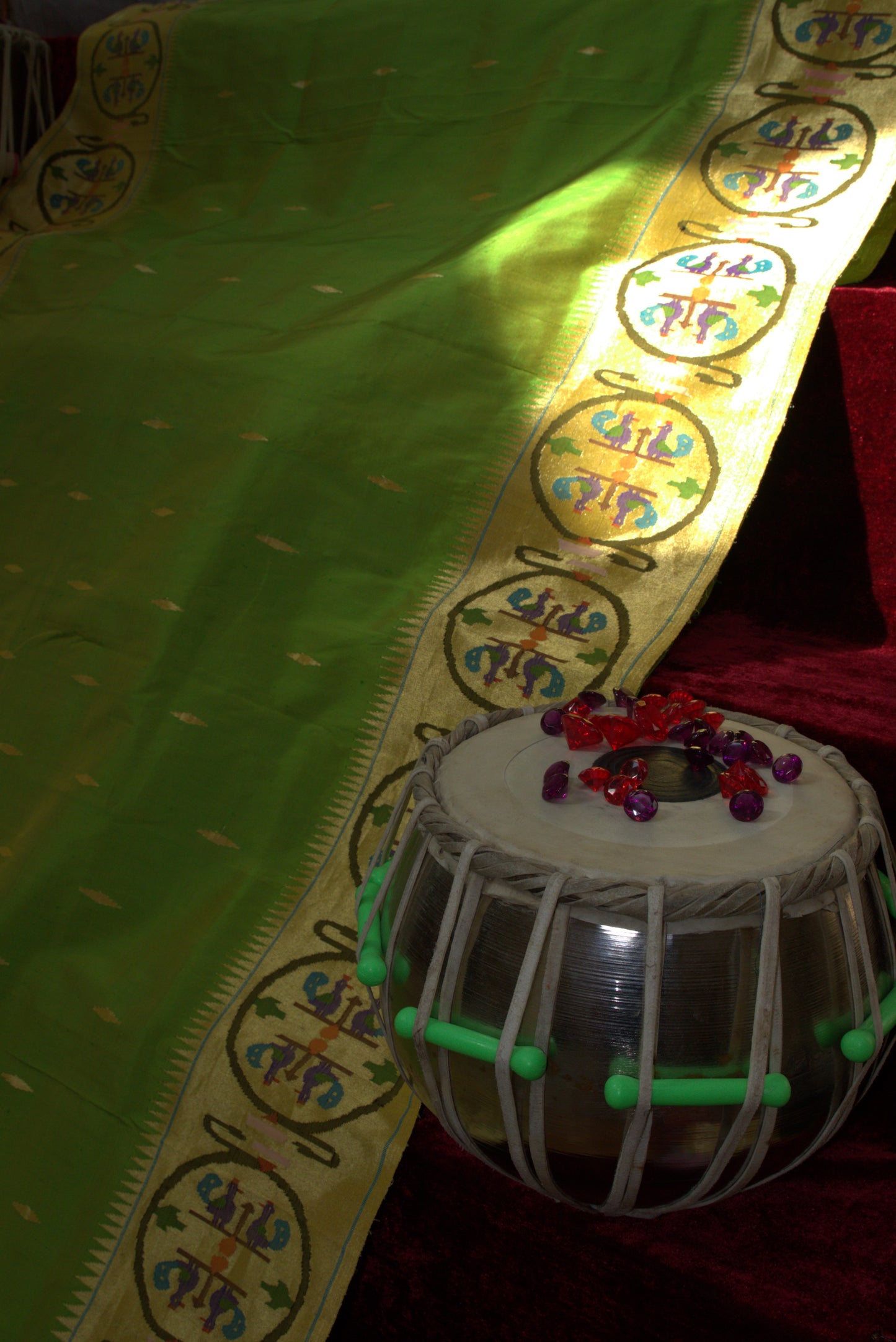 Lime Green and Gold Mor Bangdi Paithani Sari