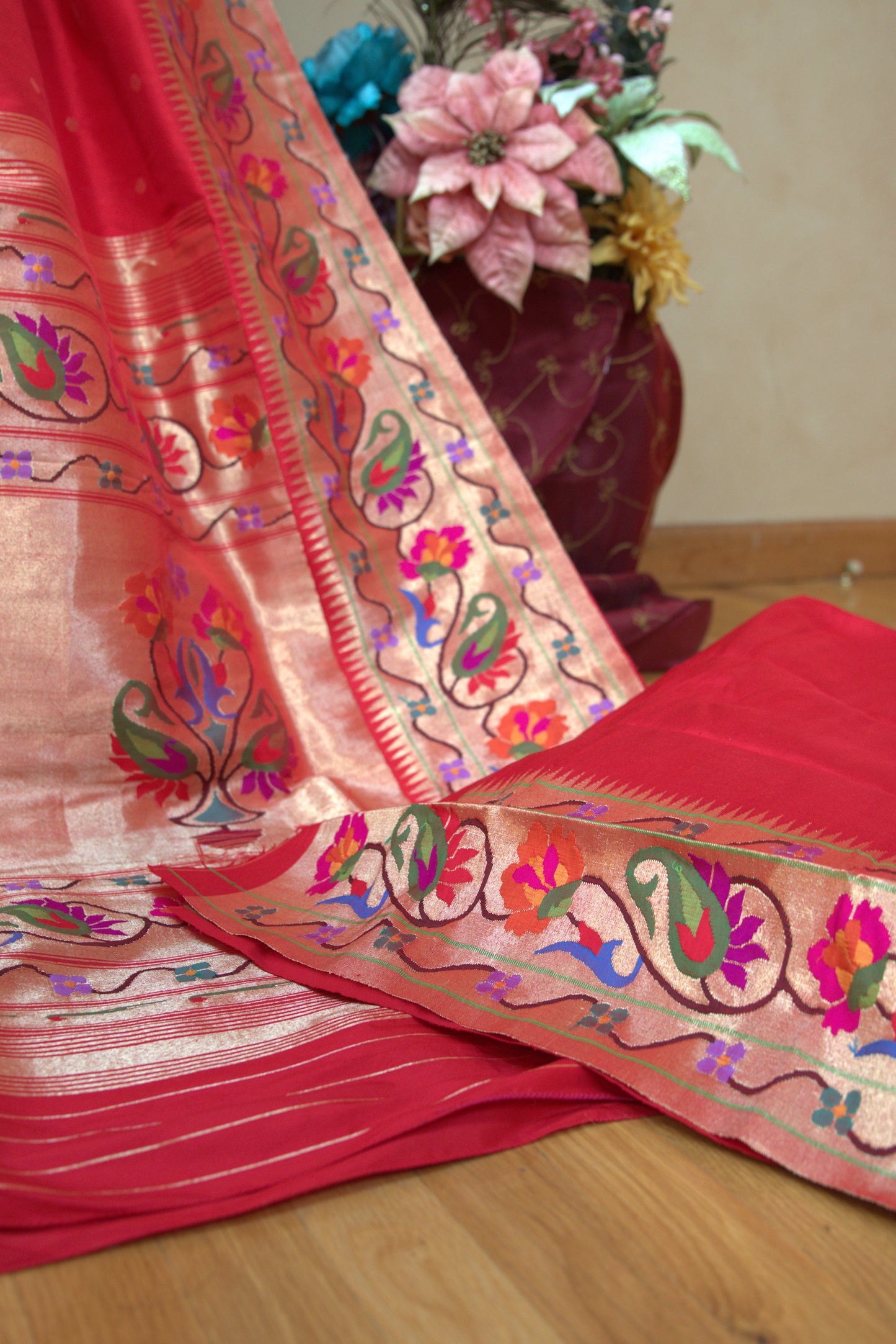 Red and Gold Paithani Sari