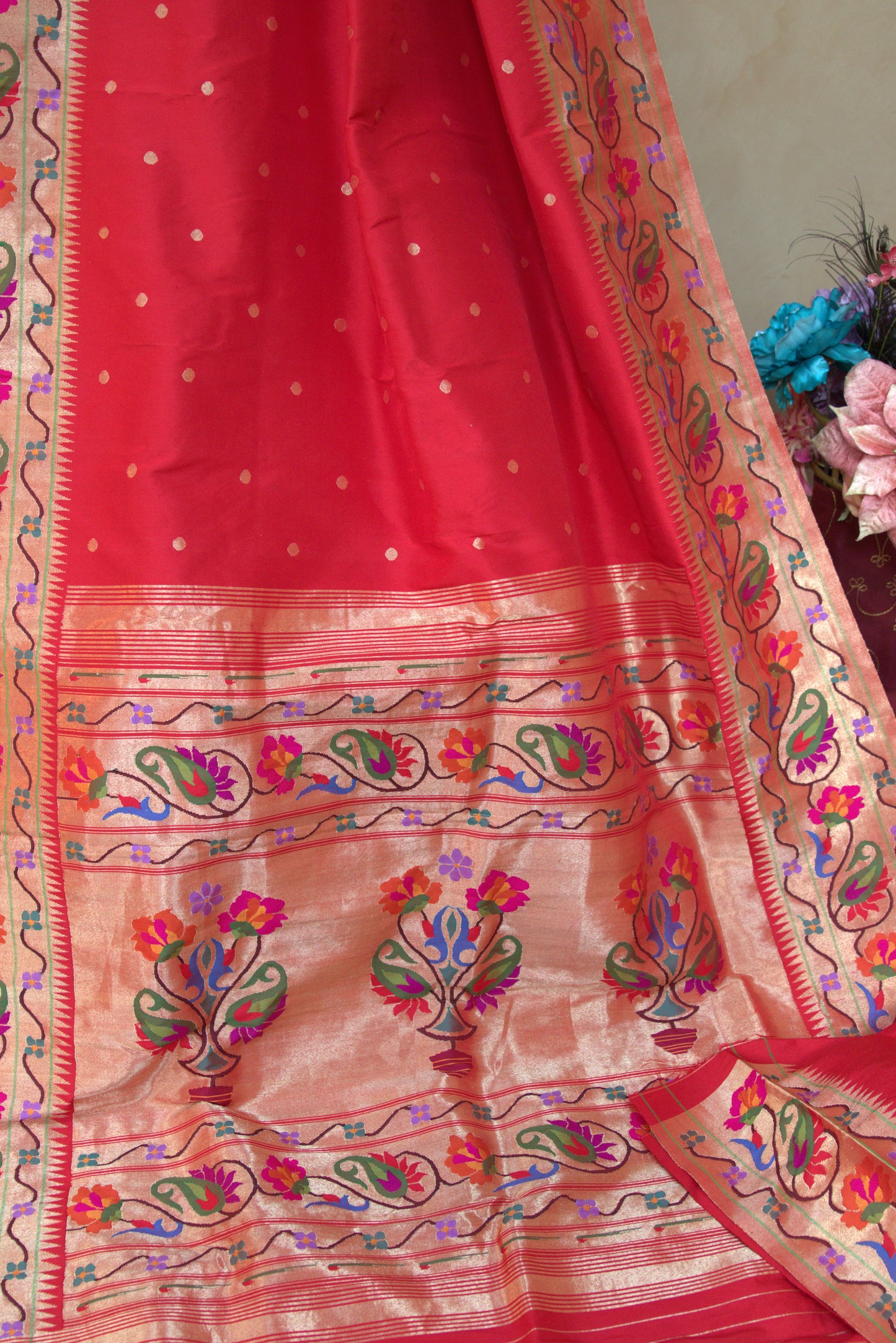 Red and Gold Paithani Sari