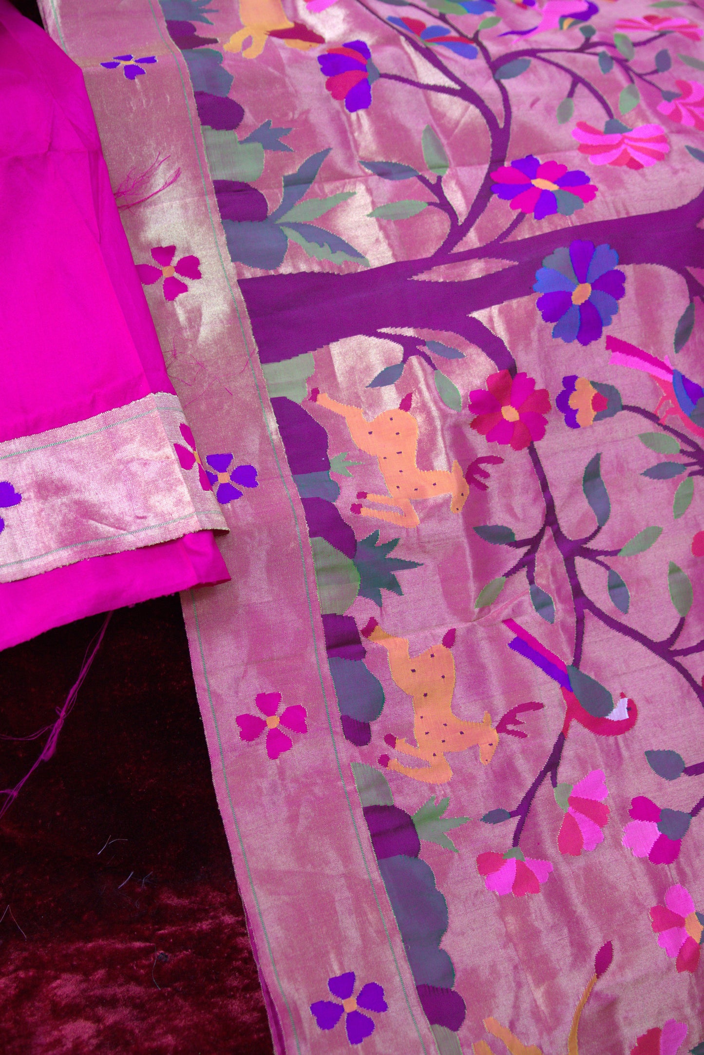 Purple Jungle Theme Allover Paithani Sari