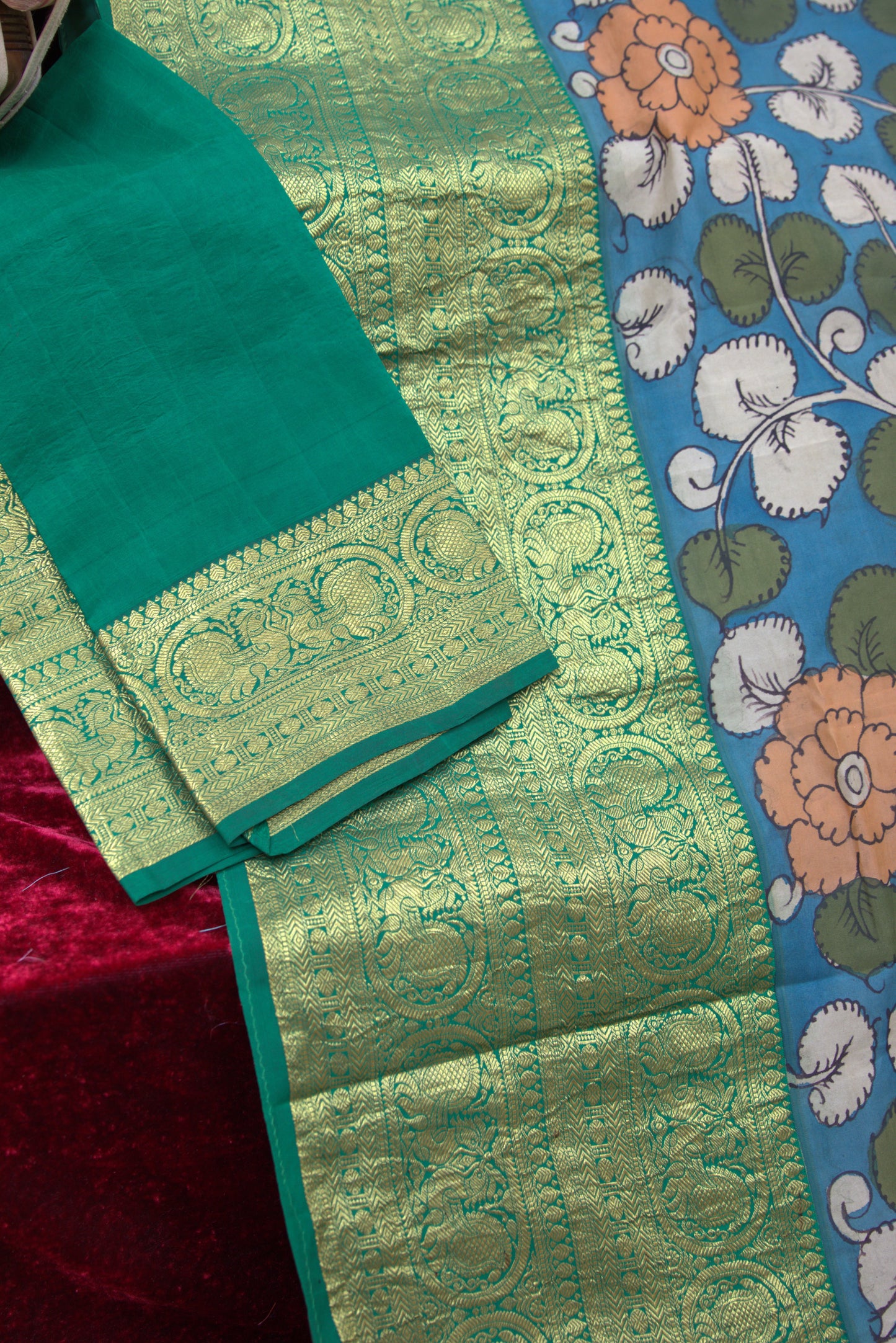 Green Ram Darbar Kalamkari Sari
