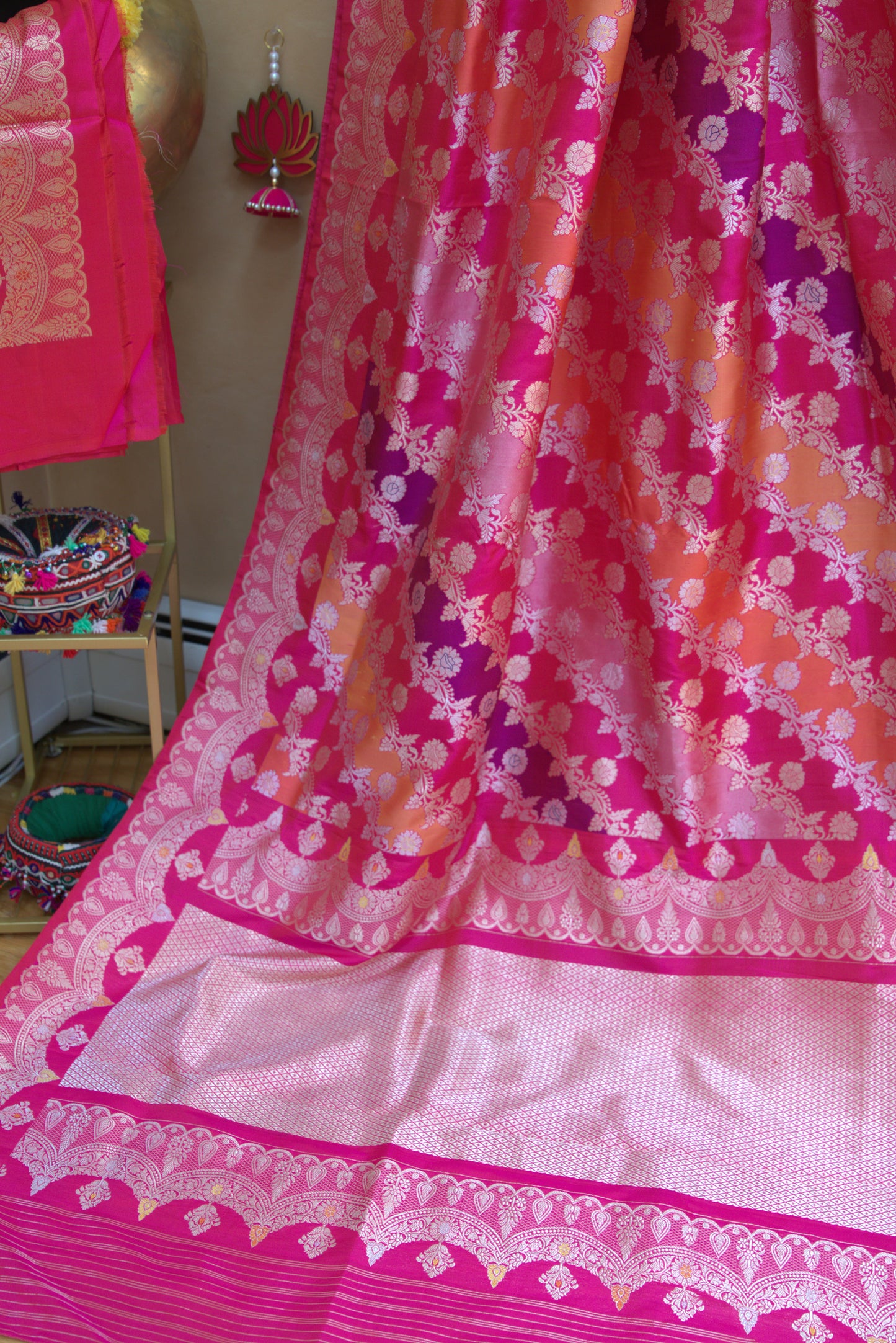 Hot Pink Multi Rangkat Banarasi Silk Sari