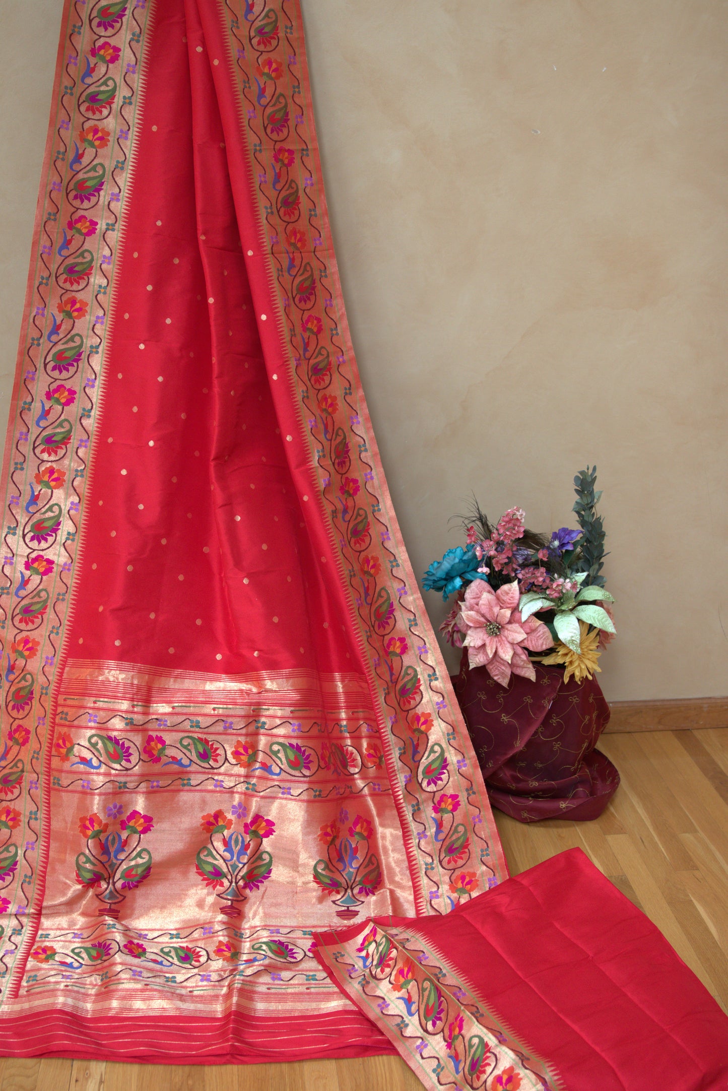 Red and Gold Paithani Sari