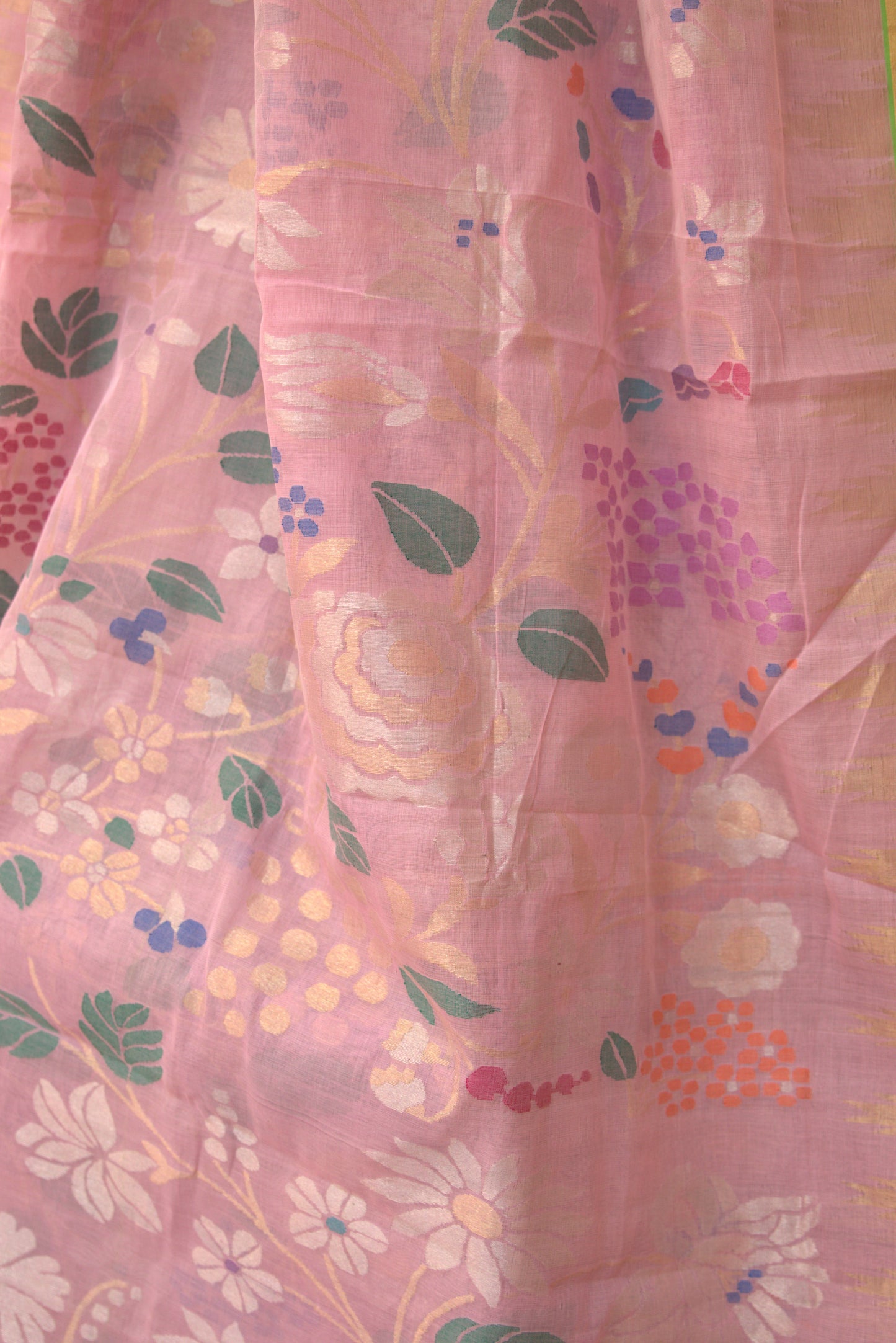 Pink and Gold Ponduru Jamdani Sari