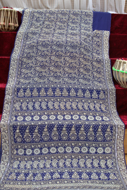 Navy Blue Lakhnavi Sari