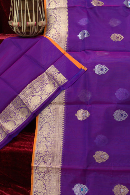 Royal Purple and Gold Kora Banarasi Silk Sari