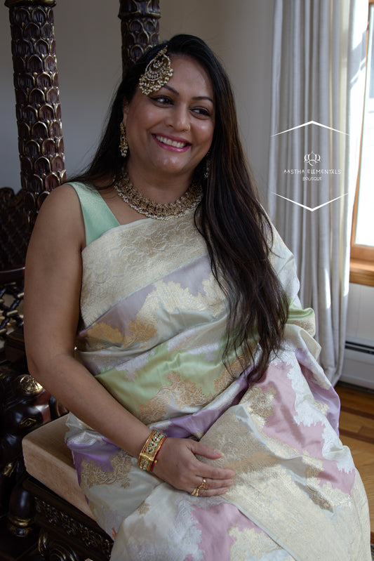 Pastel Multicolor Rangkat Banarasi Sari
