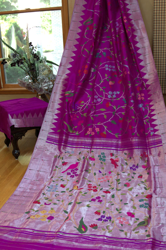 Purple Floral Allover Paithani Sari