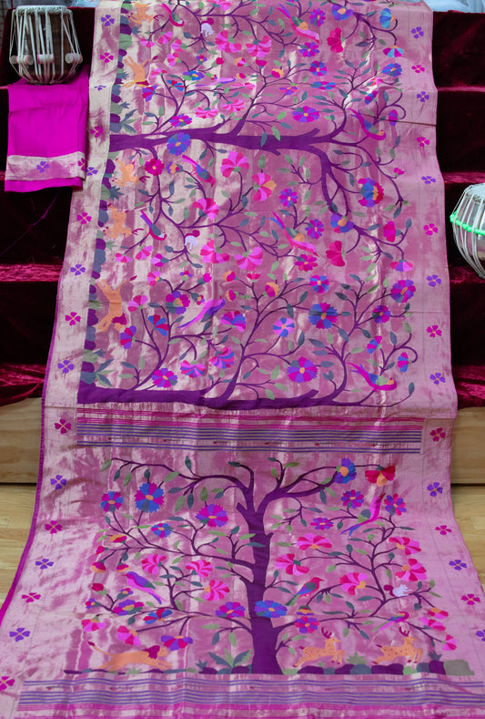 Purple Jungle Theme Allover Paithani Sari