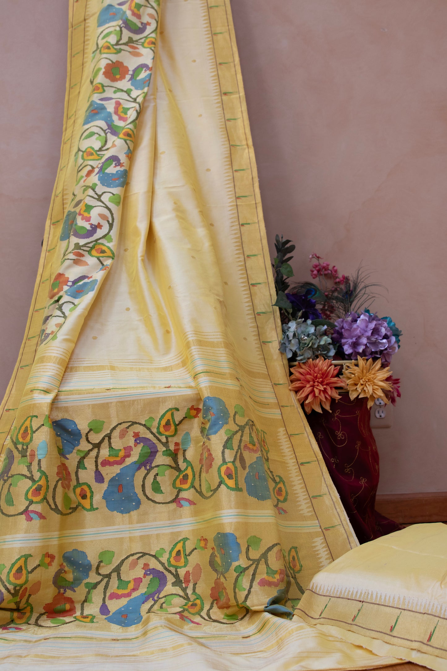 Baby Yellow Half Allover Paithani Sari