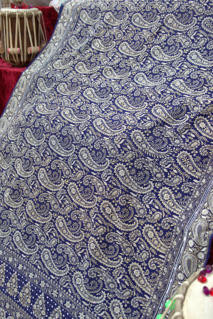 Navy Blue Lakhnavi Sari