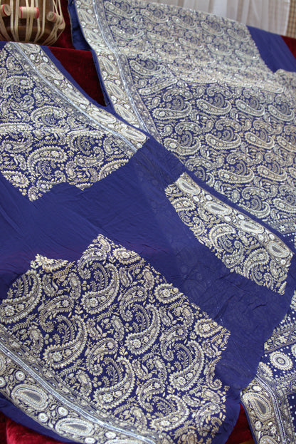 Navy Blue Lakhnavi Sari