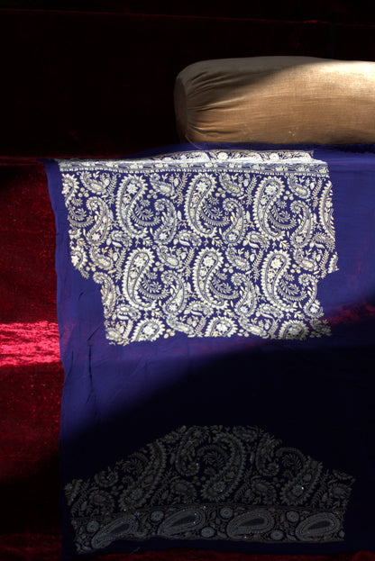 Navy Blue Lakhnavi Sari