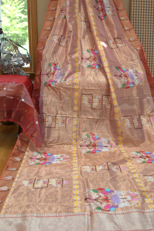 Red and Bronze Allover Zari Kota Sari