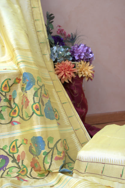 Baby Yellow Half Allover Paithani Sari