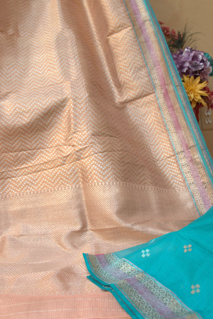 Rose Gold and Turquoise Jamavar Sari