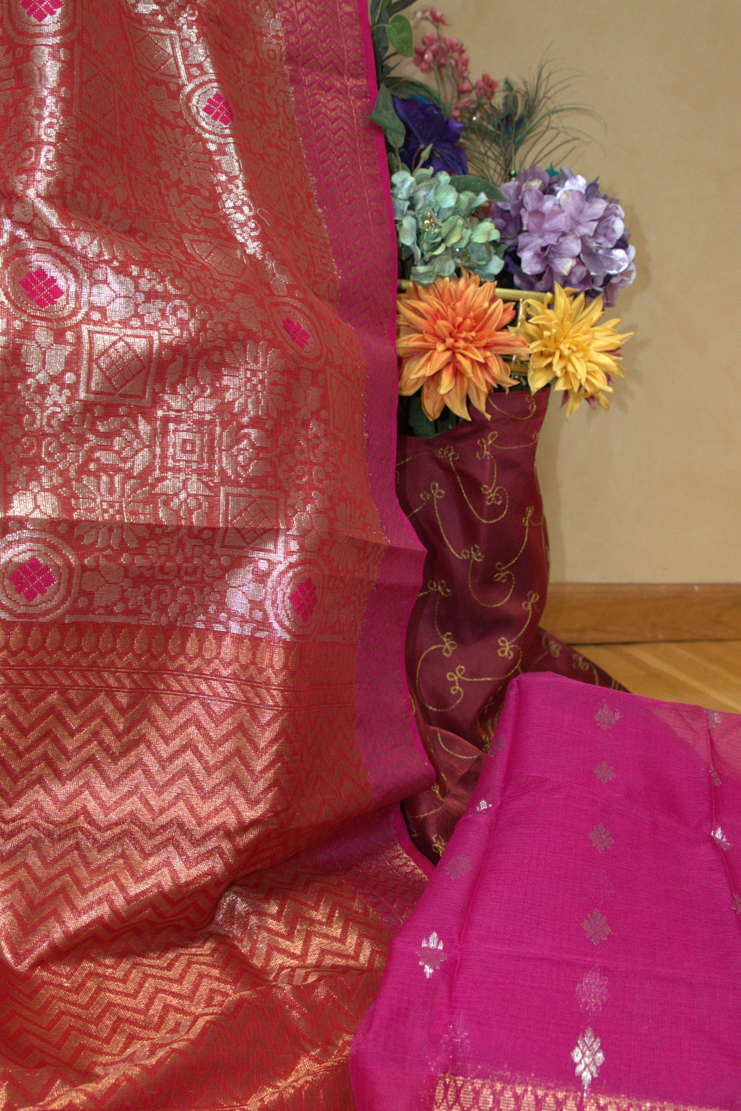 Red and Gold Jamavar Sari