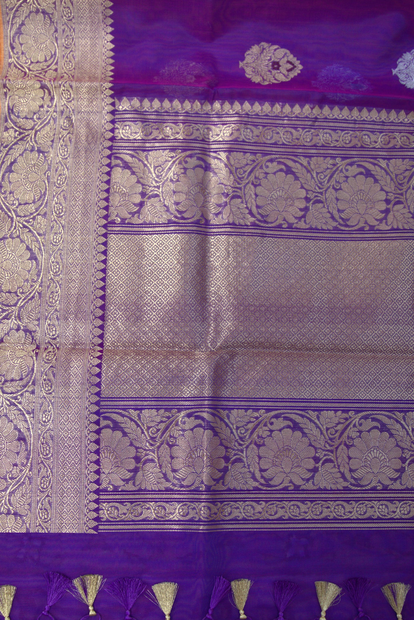 Royal Purple and Gold Kora Banarasi Silk Sari