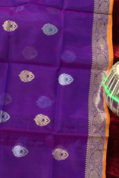 Royal Purple and Gold Kora Banarasi Silk Sari