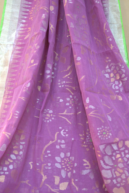 Purple and Green Allover Ponduru Jamdani Sari