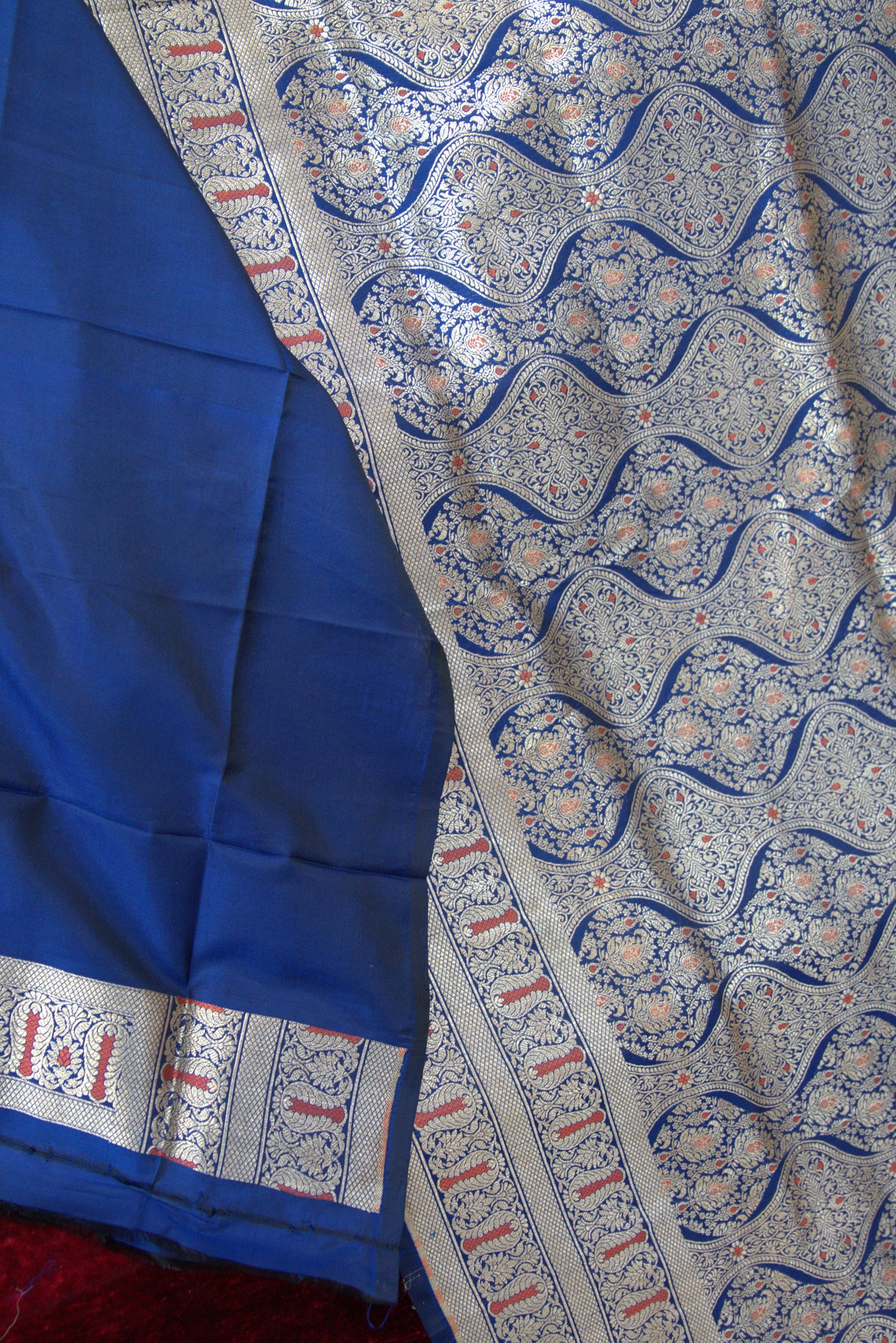 Navy Blue and Gold Banarasi Katan Silk Sari