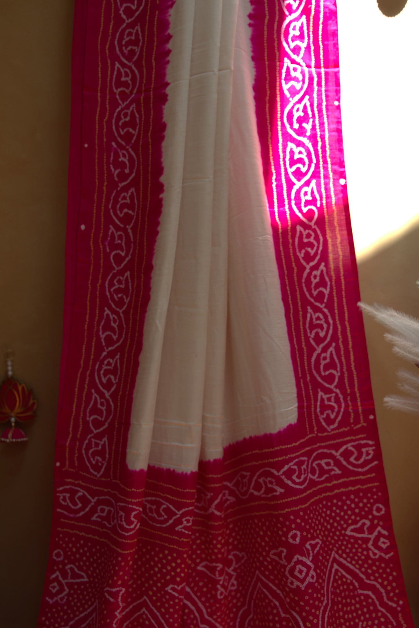 Hot Pink and White Bandhani Sari