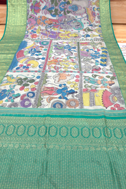 Green Ram Darbar Kalamkari Sari