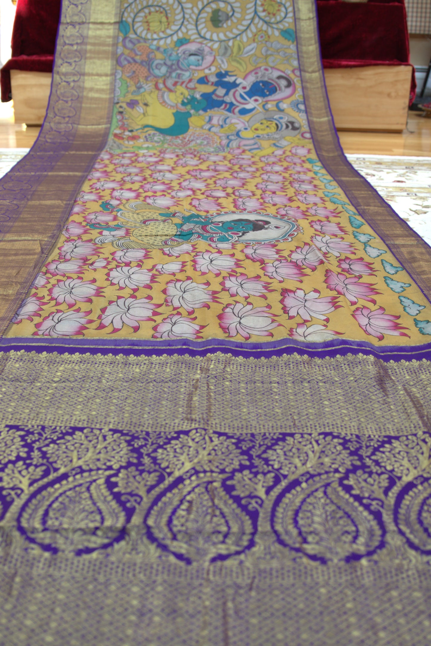 Blue Radha and Krishna Kalamkari Sari