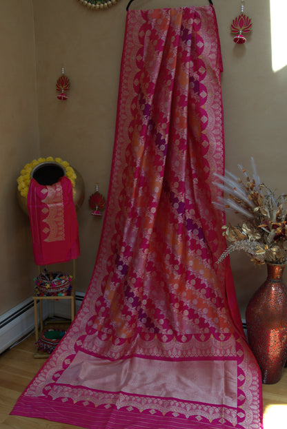 Hot Pink Multi Rangkat Banarasi Silk Sari