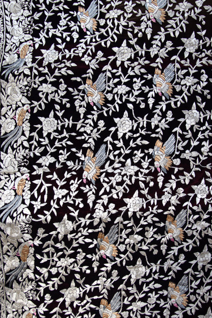 Black and White Parrot Parsi Work Dupatta