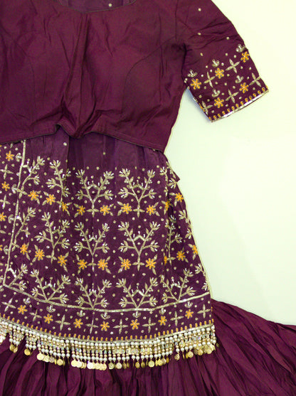 Wine Purple and Yellow Lehenga Choli