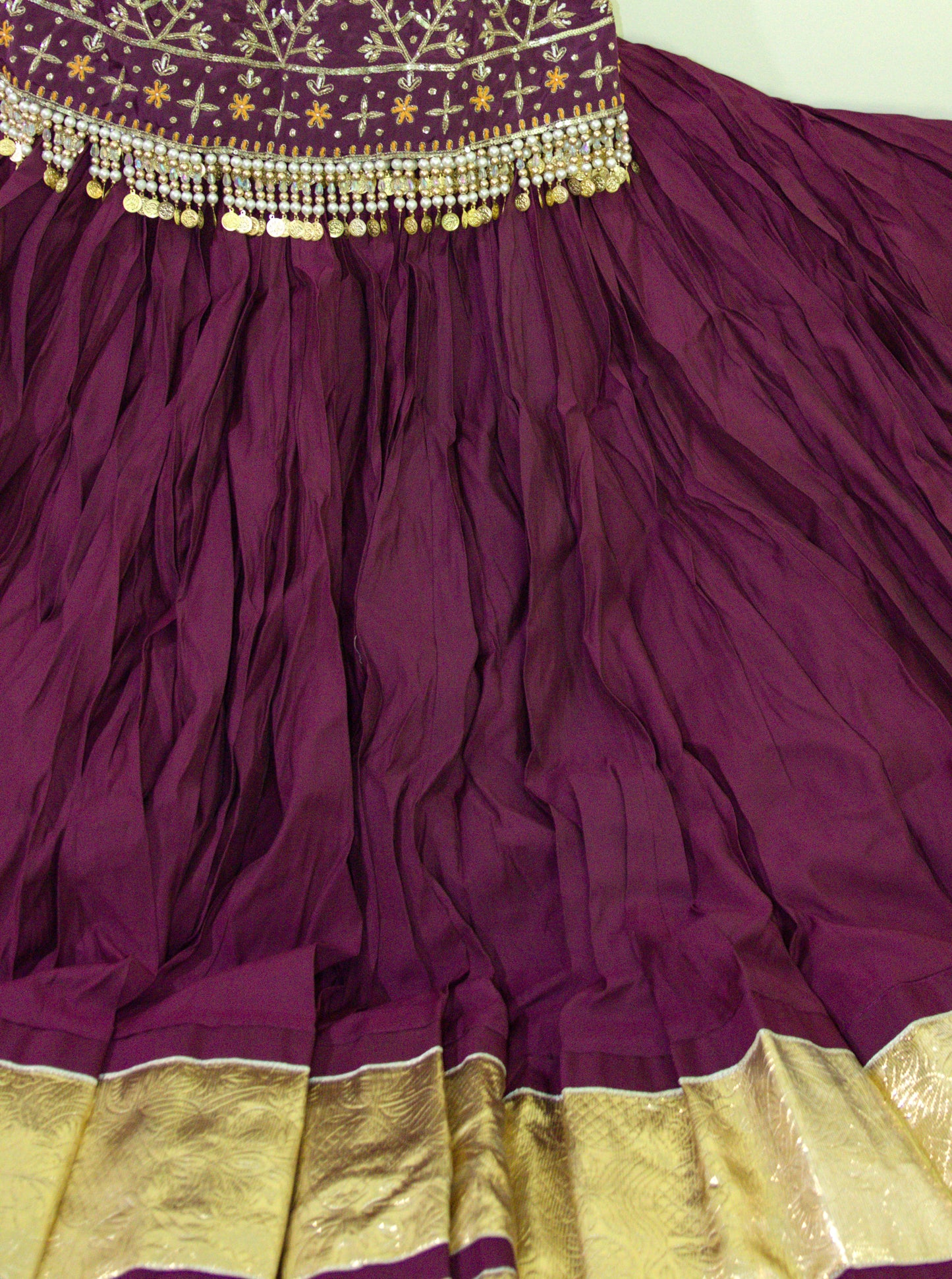 Wine Purple and Yellow Lehenga Choli