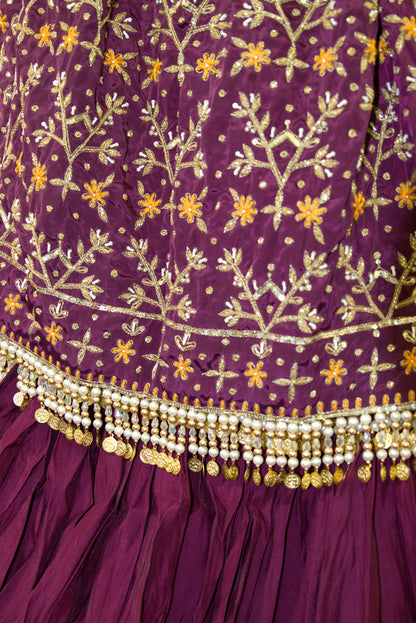 Wine Purple and Yellow Lehenga Choli