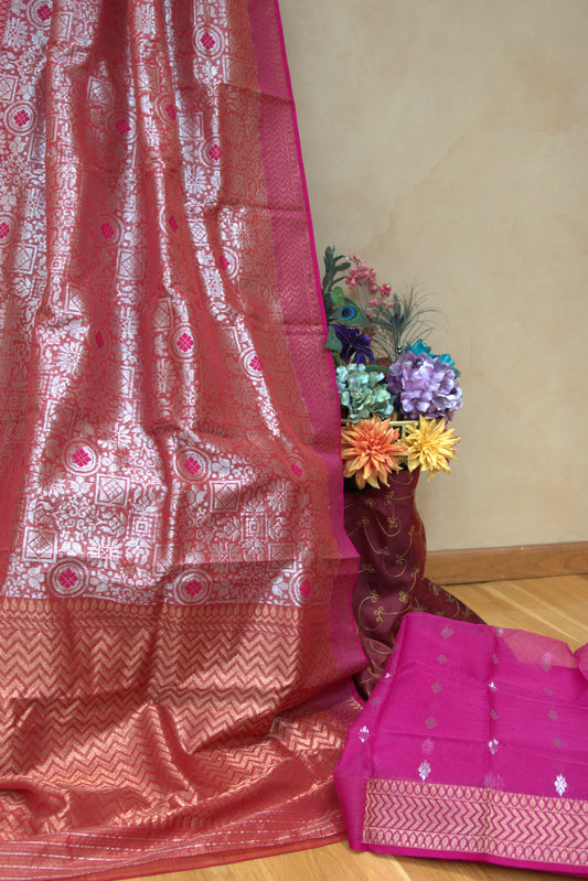 Red and Gold Jamavar Sari