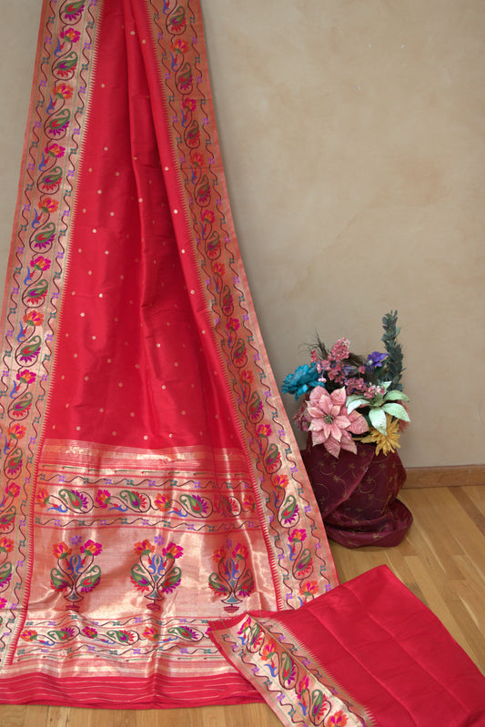 Red and Gold Paithani Sari